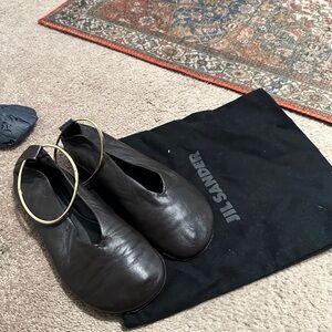Jil Sander Brown Leather Shoes with Gold Accents
